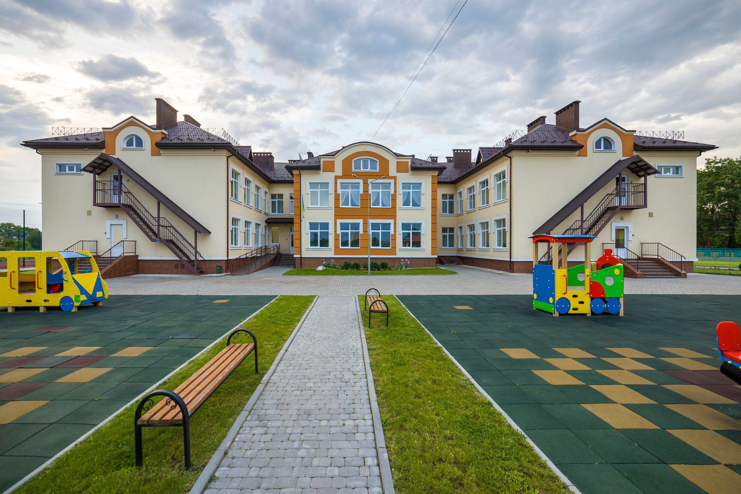 Kindergarten,Preschool,Building,With,Big,Windows.,Architecture,And,Development,Concept.